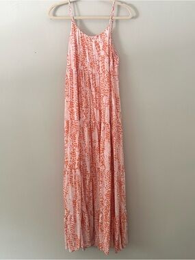 Peach Coral Printed Maxi Dress Lined Flowing Size S